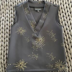 Cynthia Rowley - XS - Black and Gold Sleeveless “scuba” Fabric Shirt